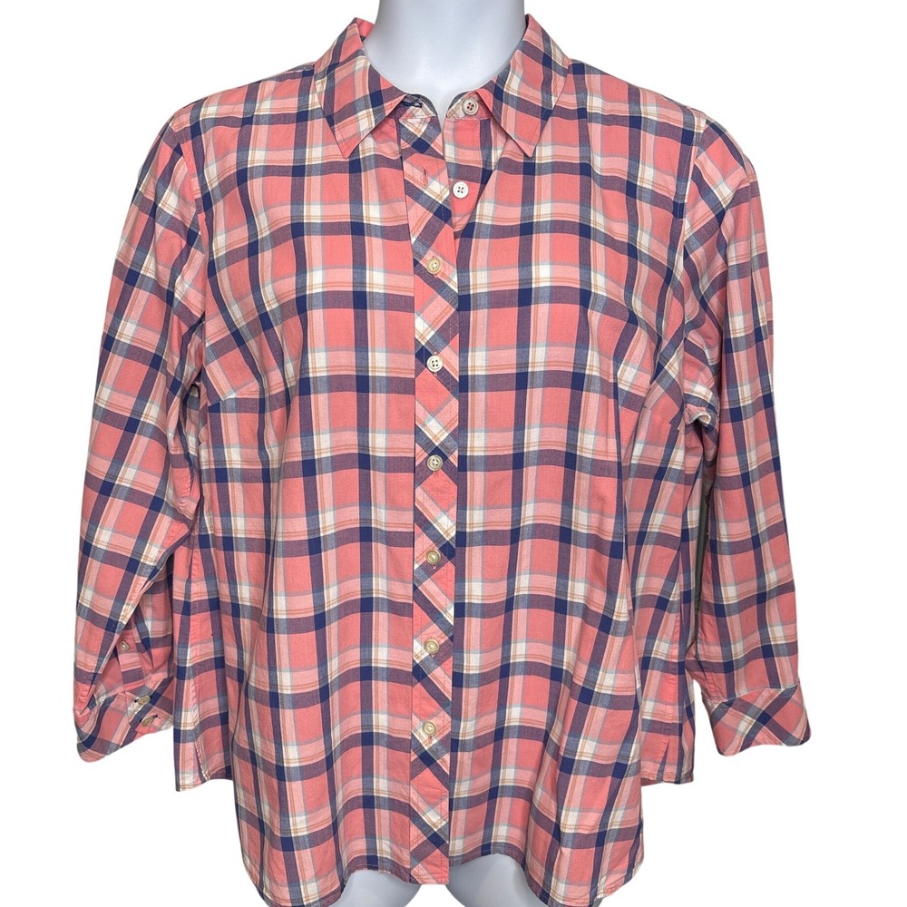 Talbots Plus Petite Womens Pink Blue Plaid Button Down Shirt 2XP Excellent Cond